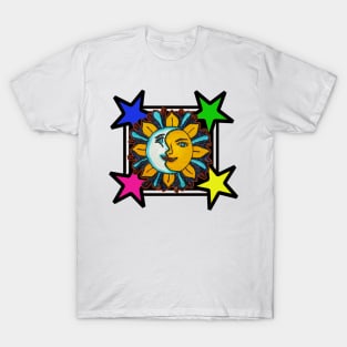 Sun and Moon together with stars T-Shirt